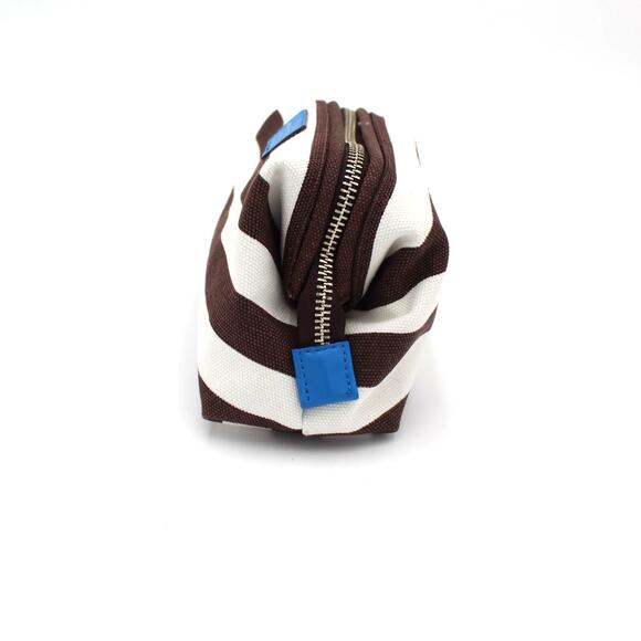 Henri Bendel Cosmetic Bag Brown White Striped Canvas Zip Pouch Travel Makeup - Picture 3 of 8